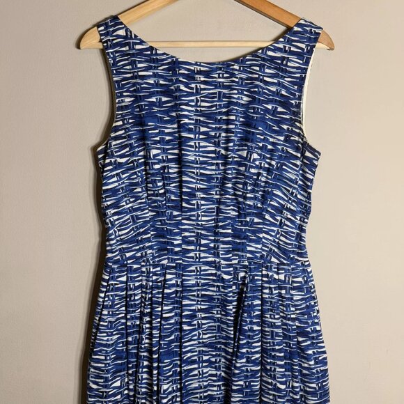 Kate Spade Sonja Striped Dress Women's 8 Blue White Fit & Flare Pleated Pockets - Picture 3 of 10